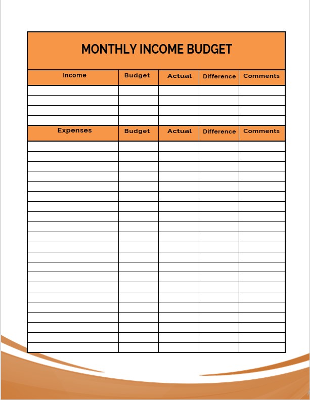 monthly budget income