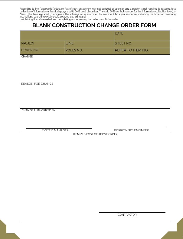 Blank Construction Change Order Form