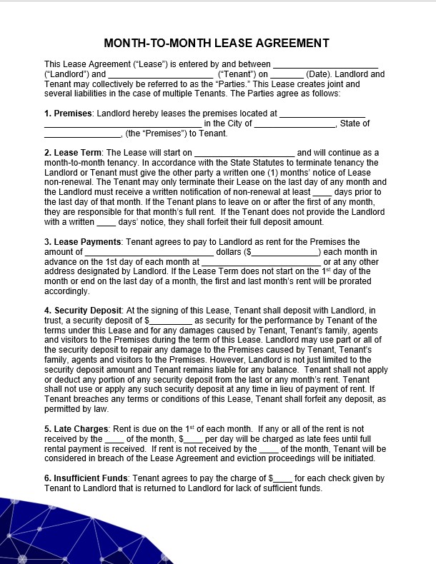 Month to Month Lease Agreement Template