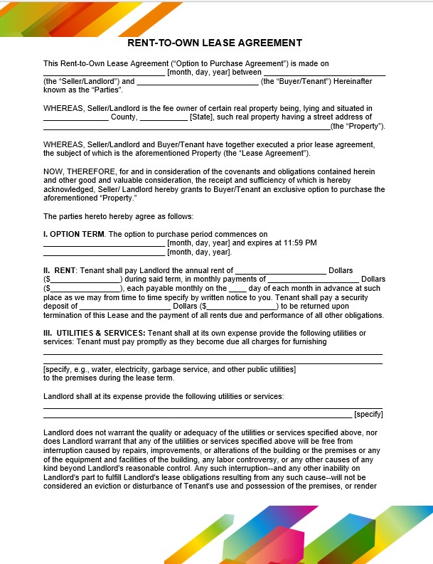 Rent to Own Lease Agreement