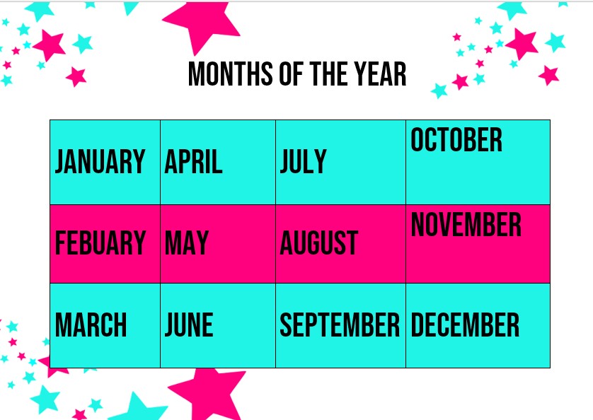 months of the year template
