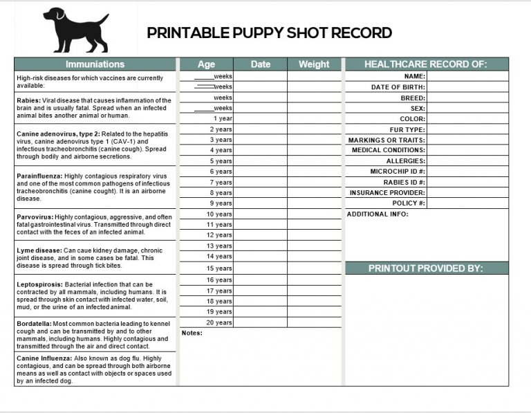 Printable Dog Shot Records