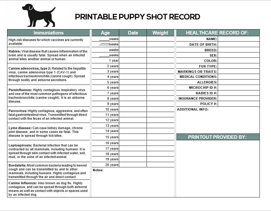 Free Printable Puppy Vaccination Puppy Shot Record Template PRINTABLE TEMPLATES