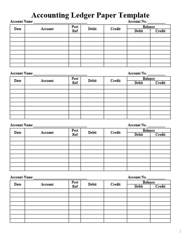 Accounting Ledger Paper Template