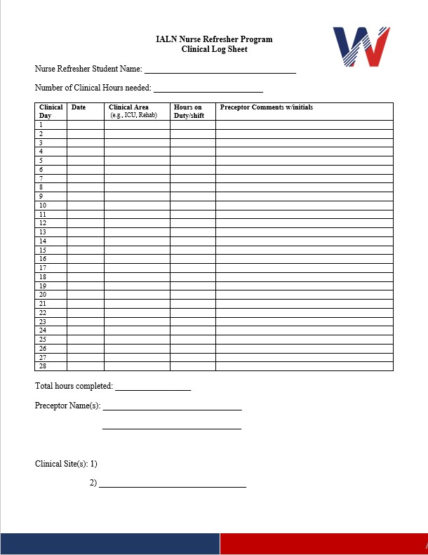 Clinical Log Sheet