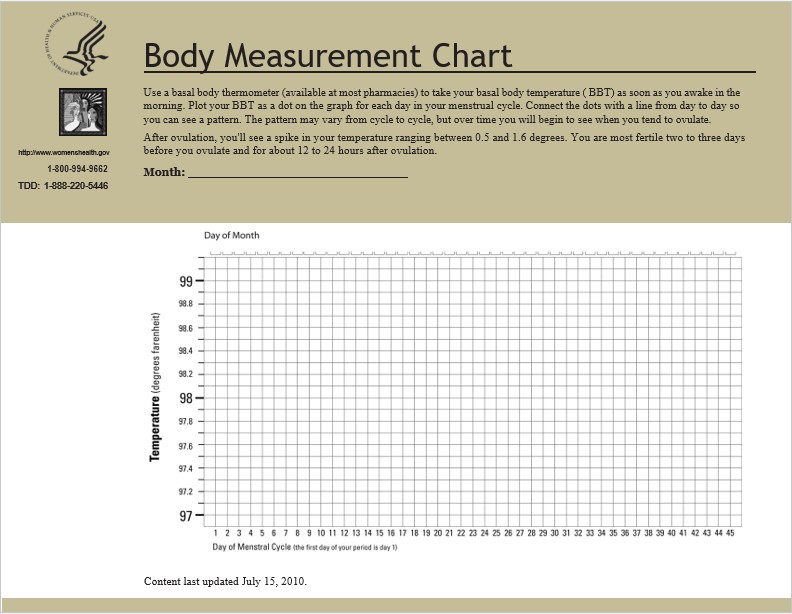 Template body measurement chart