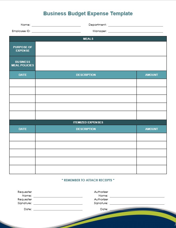 business budget Expanes template