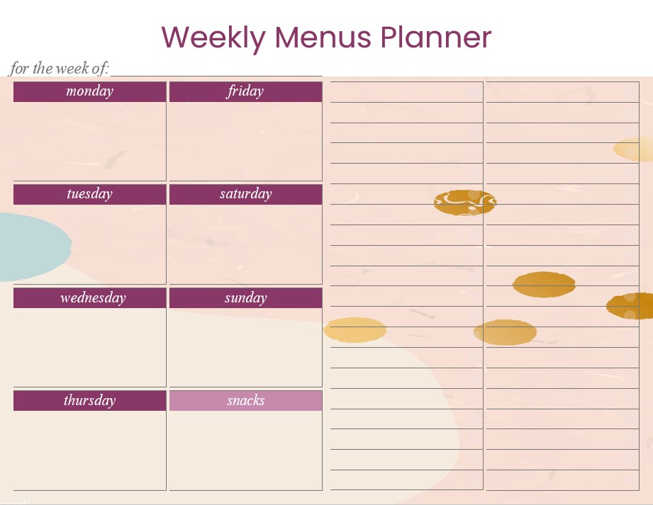 template weekly menus planner