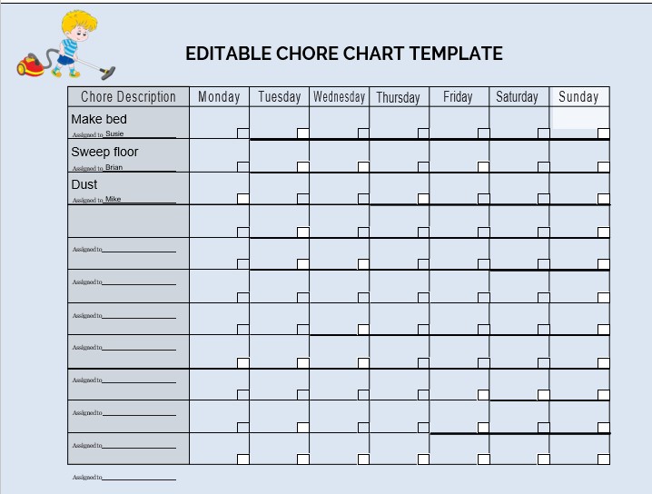Editable chore chart template