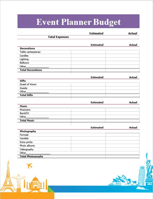 Event Planner Budget Worksheet 1