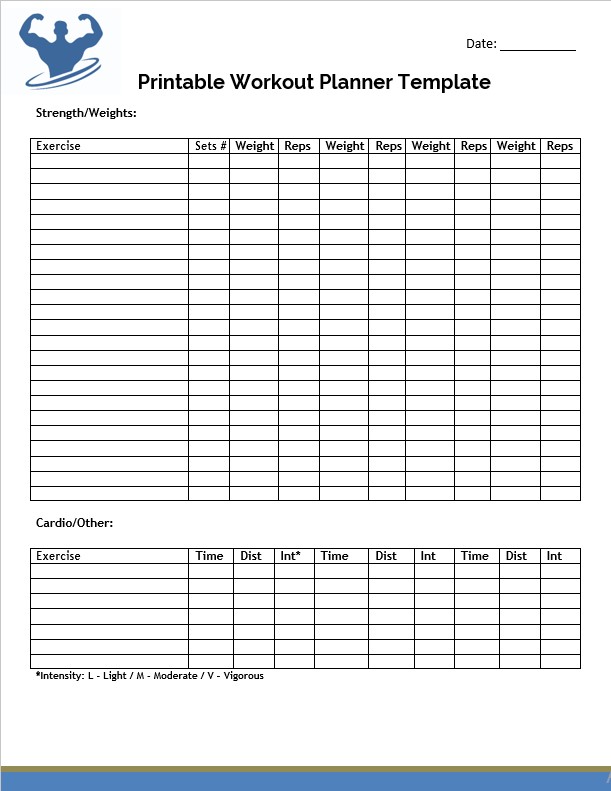 Printable Workout Planner Template