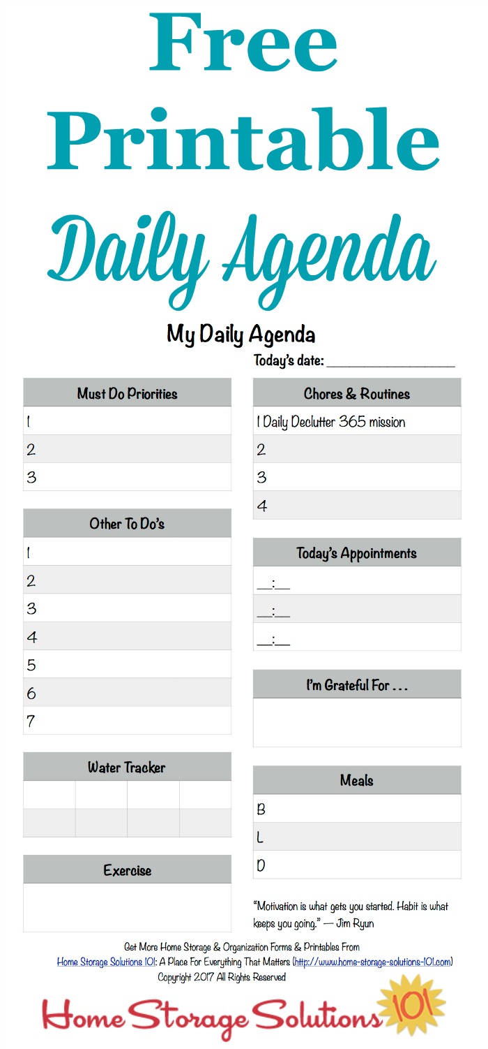 Printable Daily Agenda: Way To Track Your Habits & Routines