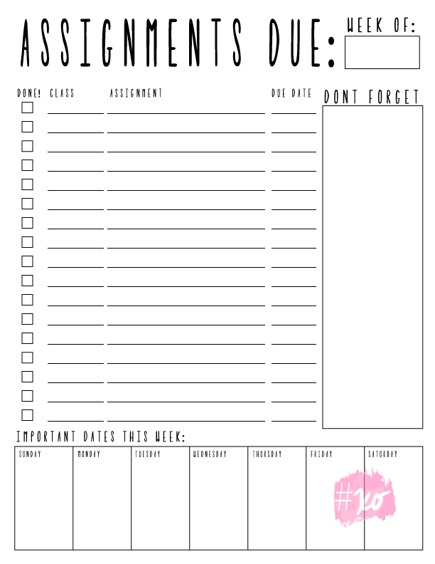 Weekly Assignments Printable — Alex Marie