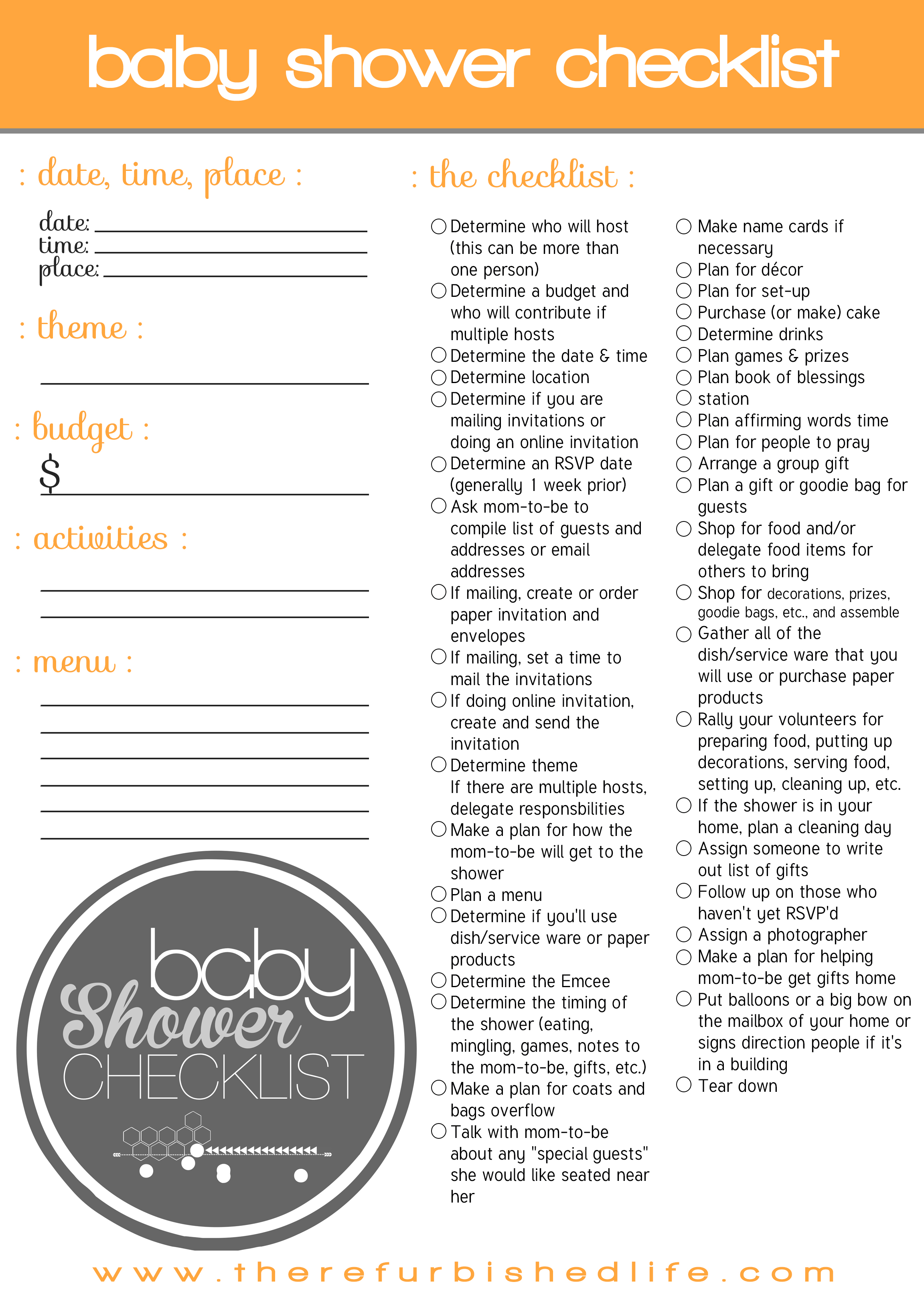 Baby Shower Checklist Printable room surf com