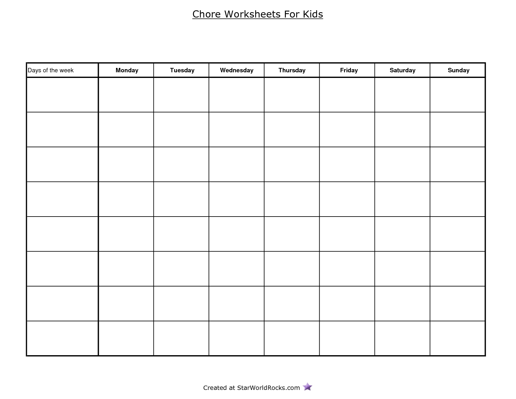 Blank Chart Printable Room Surf Com