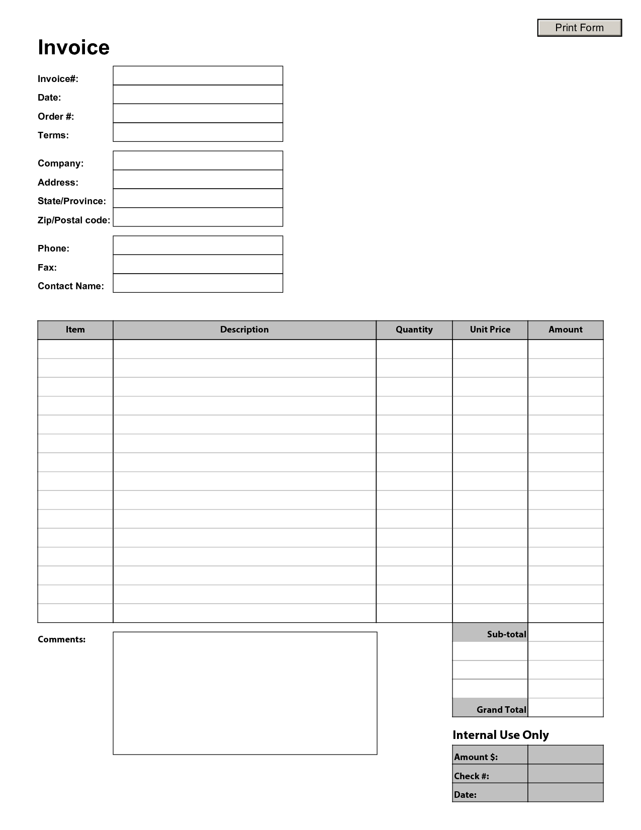 Blank Printable Invoice Room Surf