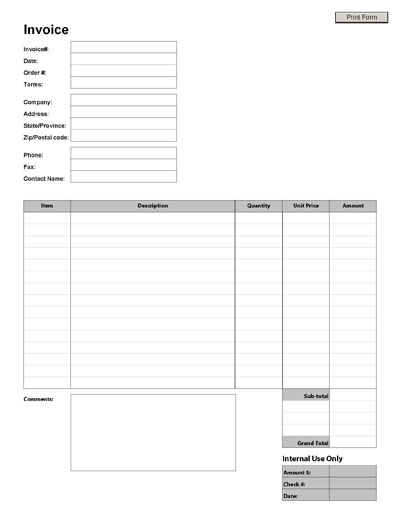 Blank Invoice Form Template