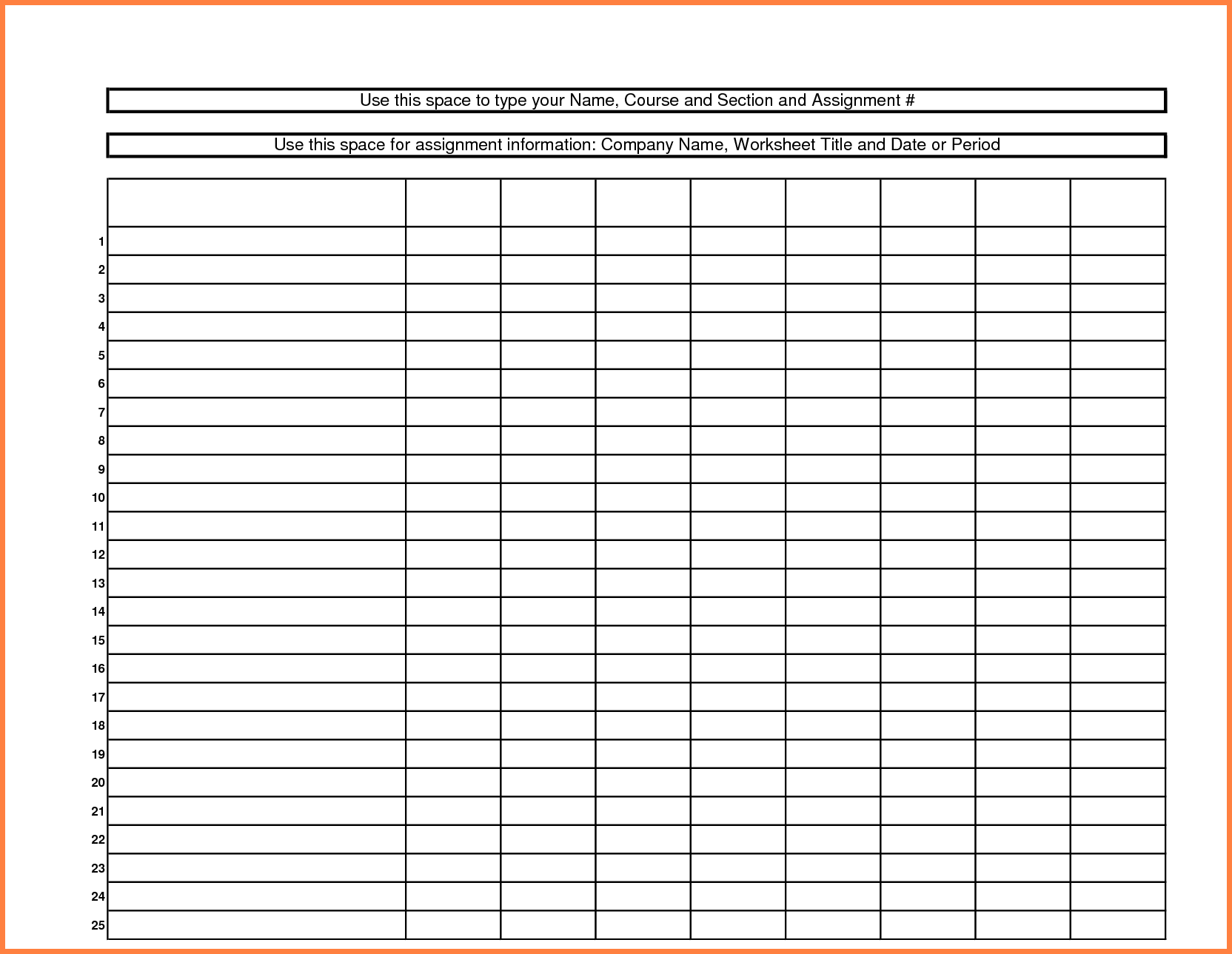 Blank Printable Spreadsheet Room