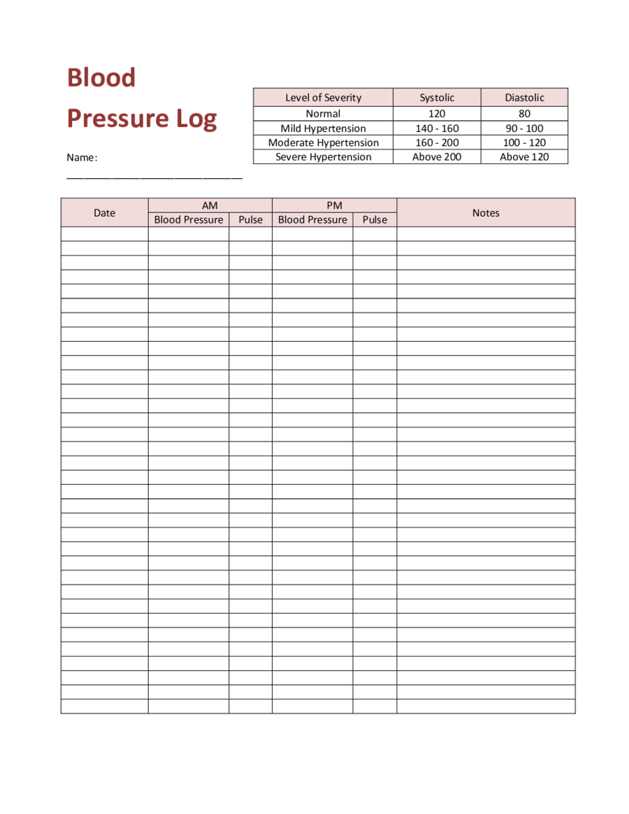 21 Printable Blood Pressure Log Forms and Templates   Fillable 