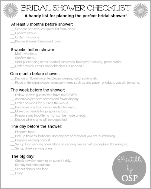 Bridal Shower Checklist   On Sutton Place