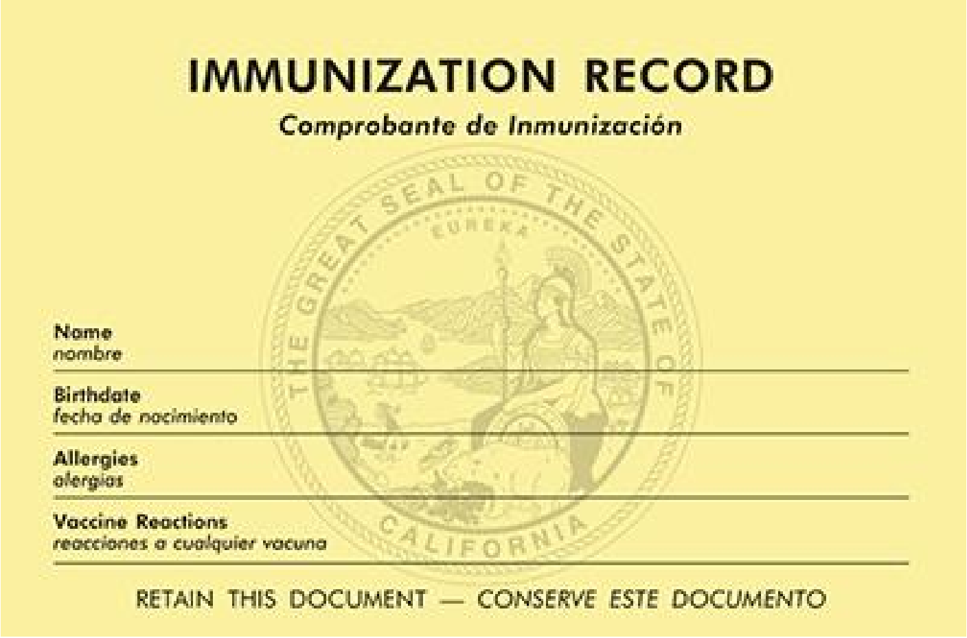 California Immunization Card Printable room surf com