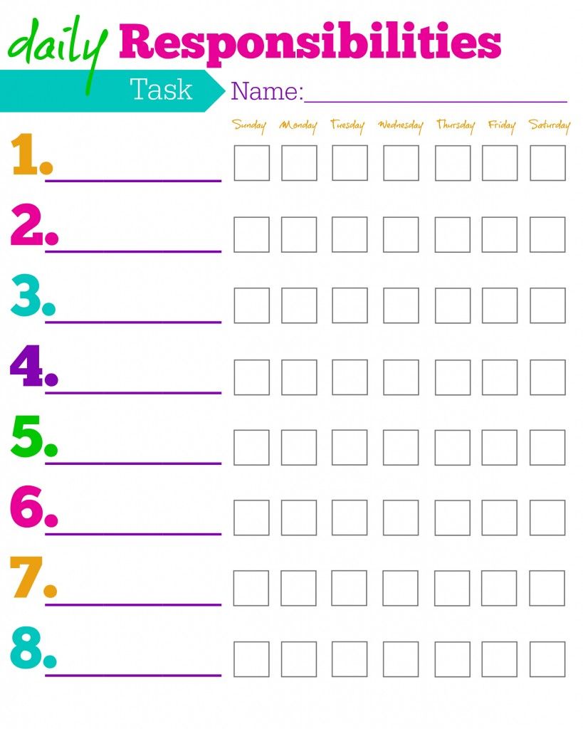 Daily Responsibilities Chart for Kids! FREE Printable to Help 