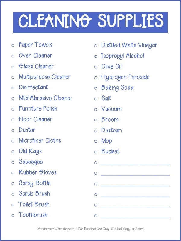 Free Printable Cleaning Supply List