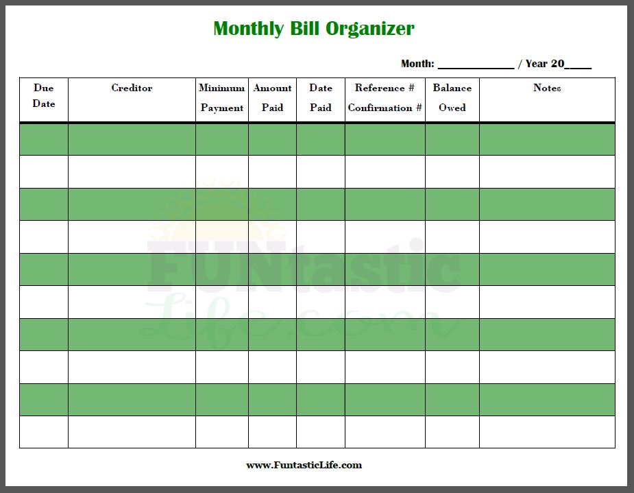 Create A Printable Monthly Bill Organizer room