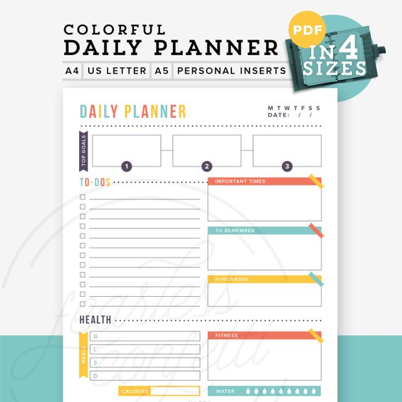 Colorful Daily Planner printable PDF Printable daily planner | Etsy