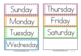 Days Of The Week Chart Free