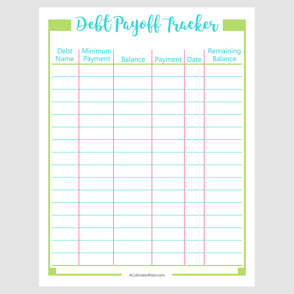 Printable Debt Payoff Tracker  Budget Binder Page  A Cultivated Nest