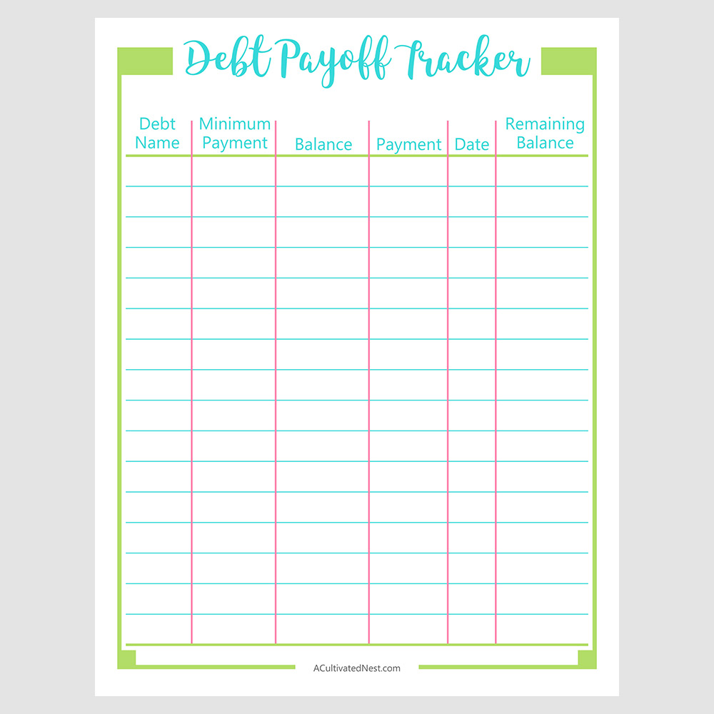 Debt Tracker Printable room