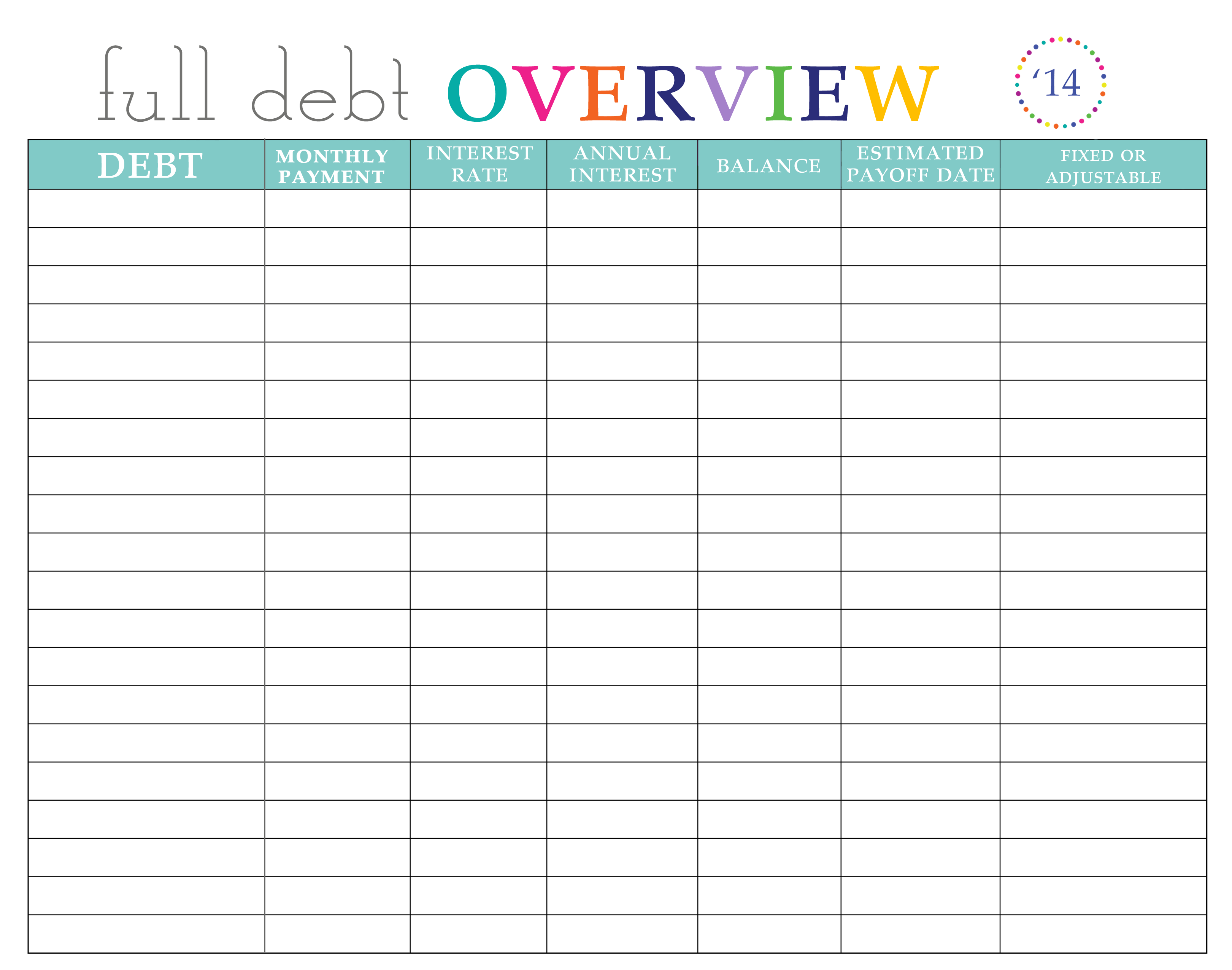 Debt Worksheet Printable room surf com