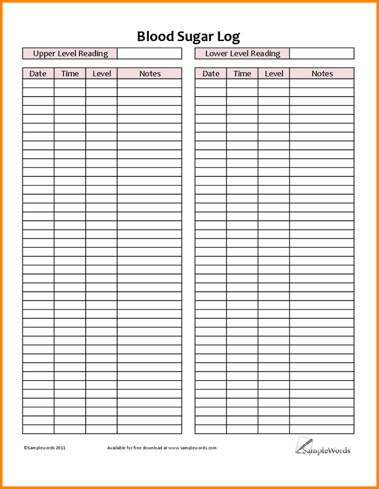 Diabetic Log Printable