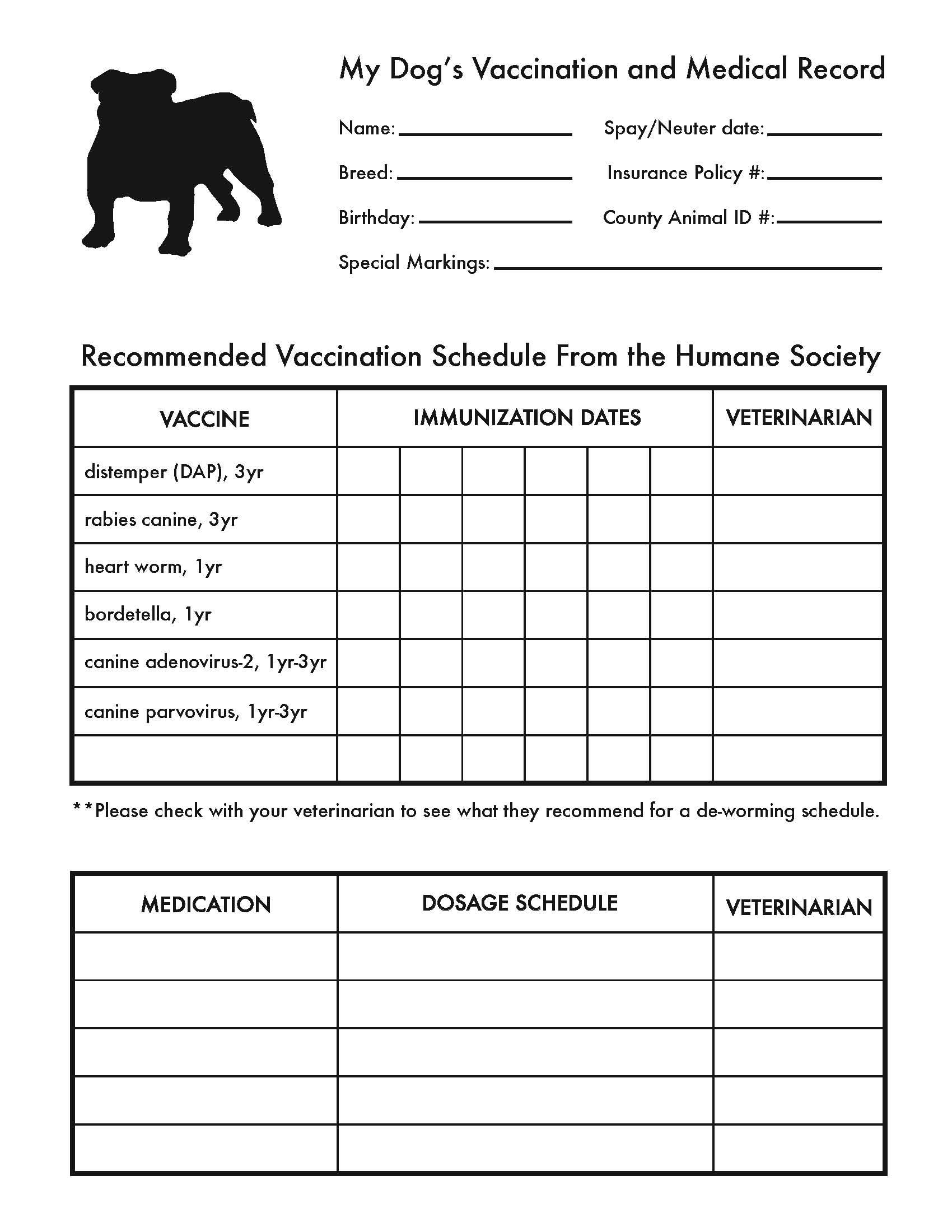 Free Printable Canine Vaccine Record