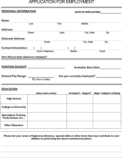 Job Application Form   PDF Download for Employers