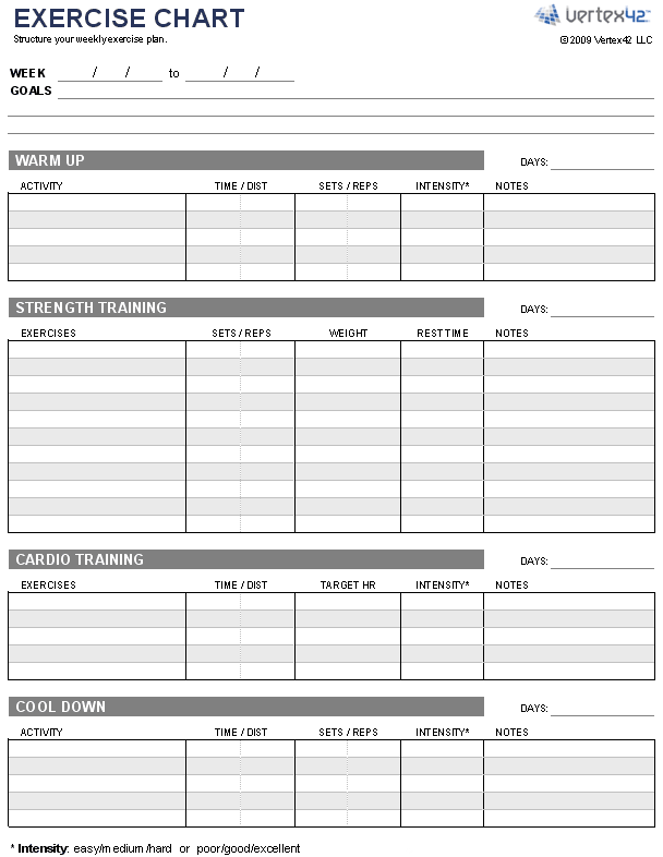 Exercise Chart Printable Room Surf