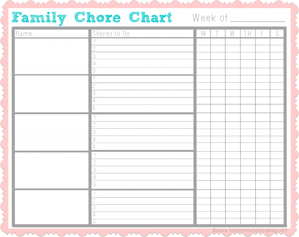 Family Chore Chart Printable Room Surf