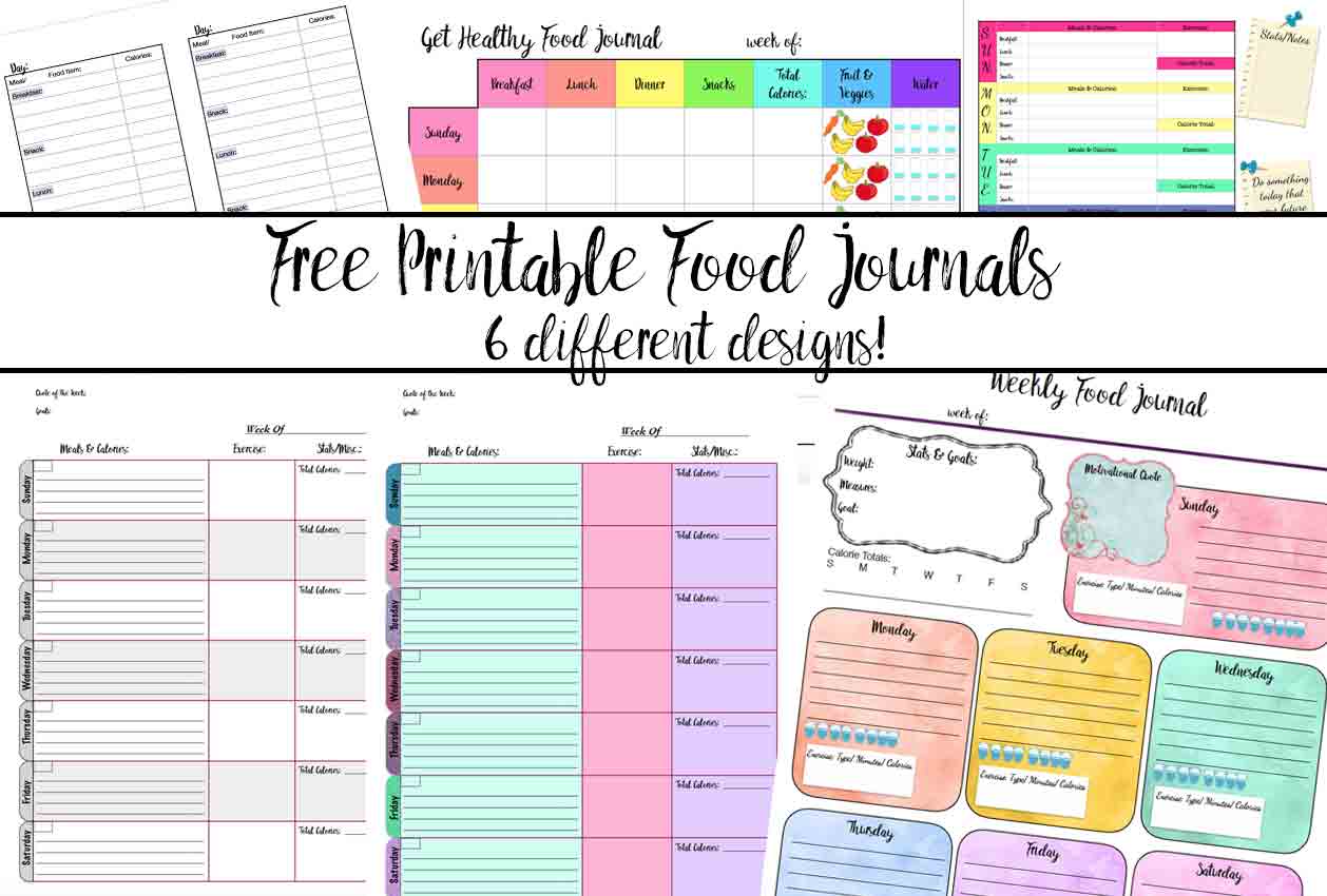Free Printable Food Journal: 6 Different Designs