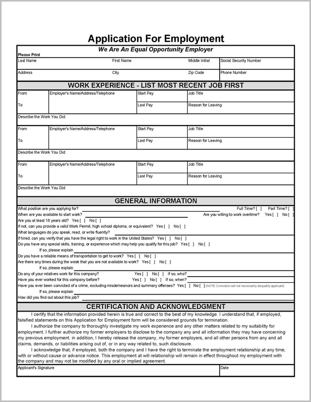 Employment Application Template Free from uroomsurf.com