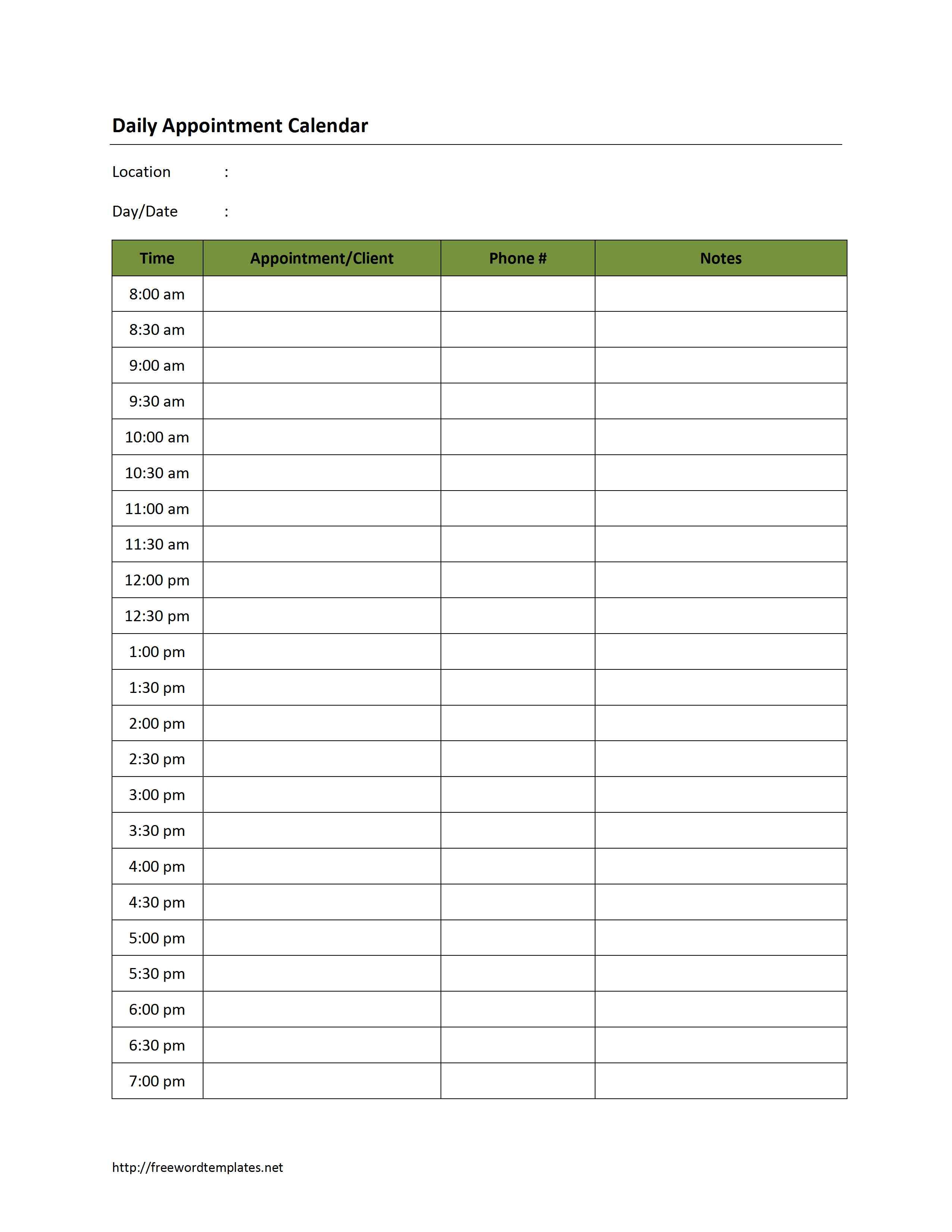 Free Printable Appointment Sheets room