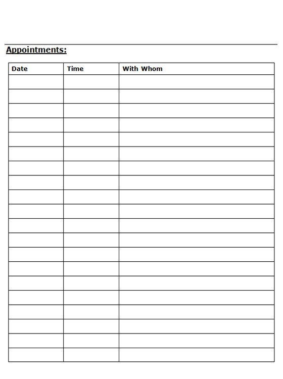 Free Printable Appointment Sheets room