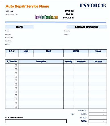 Free Printable Auto Repair Invoice Template | room surf.com