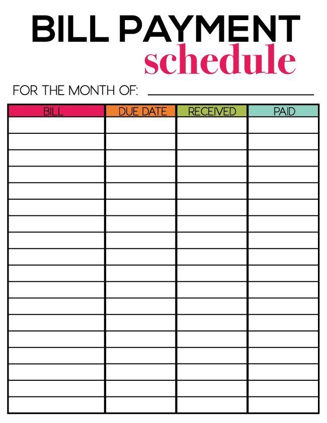 Free Printable Bill Payment Schedule | room surf.com