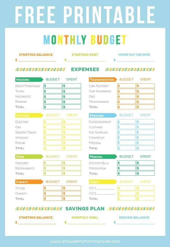 household budget sheet printable