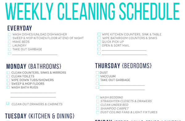 Free Printable Cleaning Schedule For Household Chores   Simplemost