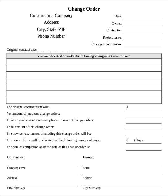 Free Printable Construction Change Order Forms room