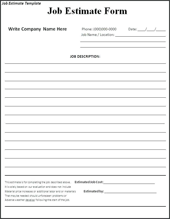 Blank Free Printable Contractor Bid Forms Stephenson 3440