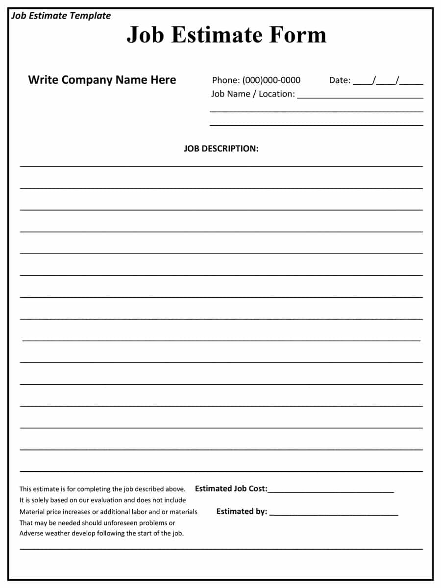 Free Printable Estimate Forms  room surf.com Pertaining To Blank Estimate Form Template