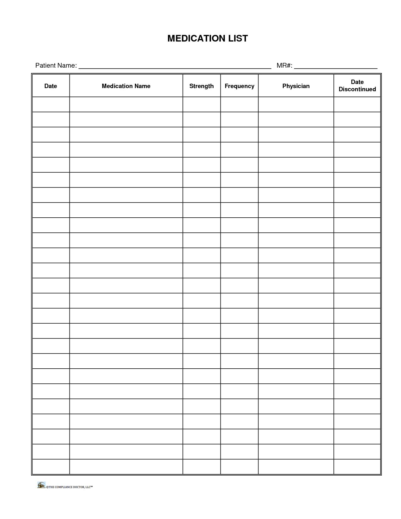 Printable Medication List Template 2